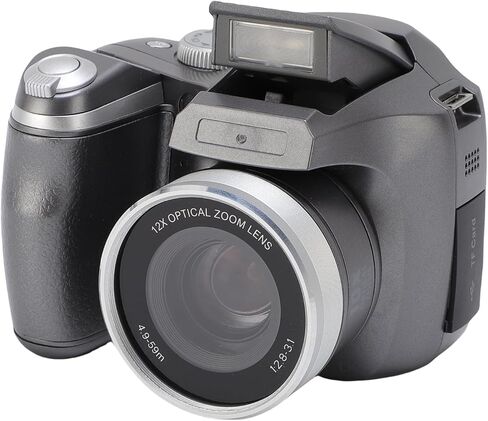 Fabater Digital Camera, 4K 60M DSLR Camera with LED Flash LCD Screen CMOS, 12x Optical 6X Digital Zoom, Retro Video Recorder for Travel Portrait Scenery Photography (Black) in Saudi Arabia
