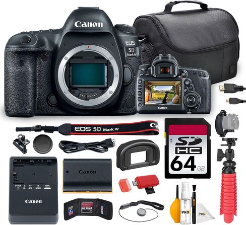 حزمة كاميرا Canon EOS 5D Mark IV DSLR | مستشعر CMOS كامل الإطار بدقة 30.4 ميجابكسل، تركيز تلقائي ثنائي البكسل وفيديو بدقة 4K | للتصوير الفوتوغرافي الاحترافي وحفلات الزفاف والصور الشخصية والمناسبات (1483C002) + بطاقة سعة 64 جيجابايت + حقيبة + قارئ بطاقات + in Saudi Arabia