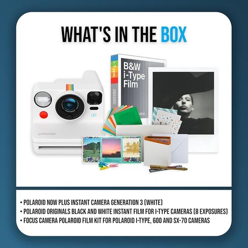 كاميرا Polaroid Now Plus Generation 3 الفورية مع نظام التركيز التلقائي ثنائي العدسات والوضع اليدوي (أبيض) حزمة مع مجموعة أفلام وفيلم B&W لكاميرات i-Type (3 عناصر) in Saudi Arabia