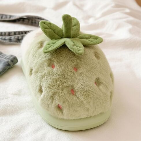 Women's Kawaii Strawberry Plush Slippers, Soft Fluffy Anti-Skid Warm Cozy Indoor Home Shoes for Winter Relaxing Comfort in Saudi Arabia