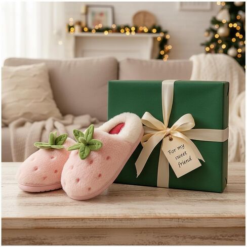 Women's Kawaii Strawberry Plush Slippers, Soft Fluffy Anti-Skid Warm Cozy Indoor Home Shoes for Winter Relaxing Comfort in Saudi Arabia