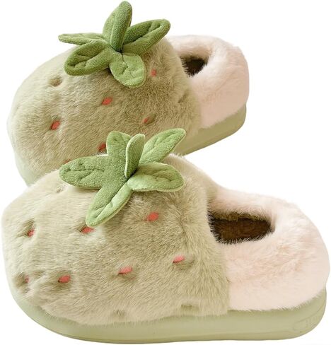Women's Kawaii Strawberry Plush Slippers, Soft Fluffy Anti-Skid Warm Cozy Indoor Home Shoes for Winter Relaxing Comfort in Saudi Arabia