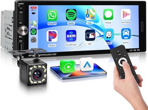 Rimoody 9 Inch Single Din Car Stereo with Wireless Carplay Android Auto, 1 Din Car Radio Touch Screen Carplay with Mirror Link, Bluetooth 5.0, FM Radio, EQ, USB/AUX/TF/SWC/DVR/MIC Backup Camera in Saudi Arabia