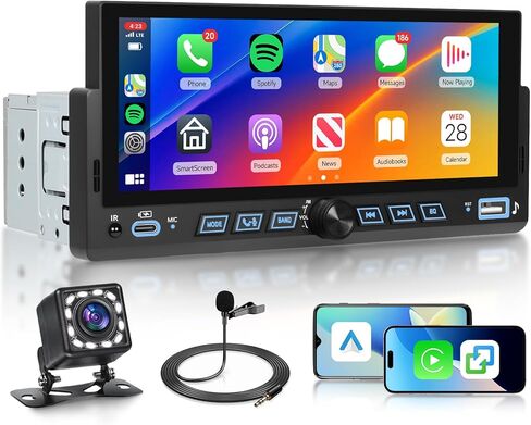 Rimoody 9 Inch Single Din Car Stereo with Wireless Carplay Android Auto, 1 Din Car Radio Touch Screen Carplay with Mirror Link, Bluetooth 5.0, FM Radio, EQ, USB/AUX/TF/SWC/DVR/MIC Backup Camera in Saudi Arabia