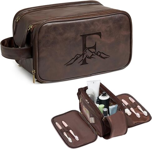 Janhavi Shaving Bag for Men Travel Waterproof, Engraved Initials & Mountain, Make Up Bag,Groomsmen Gifts, Mens Toiletry Travel Bag, Men's Accessories Organizer, Gifts for Him(Dark Brown M) in Saudi Arabia