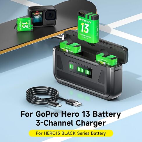 شاحن بطارية إندورو لـ Hero 13، محطة شحن USB-C سريعة ثلاثية القنوات مع مؤشرات LCD ذكية، كابل من النوع C، متوافق مع ملحقات HERO13 in Kuwait