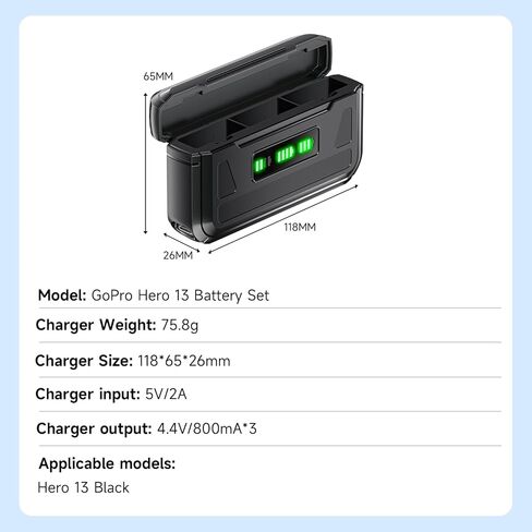 شاحن بطارية إندورو لـ Hero 13، محطة شحن USB-C سريعة ثلاثية القنوات مع مؤشرات LCD ذكية، كابل من النوع C، متوافق مع ملحقات HERO13 in Kuwait