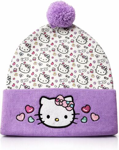 Hello Kitty Beanie Cap للنساء والبنات | Sanrio Winter Pom Pom Hats | كاواي القط | مقاس واحد | مرخص رسميا in Saudi Arabia