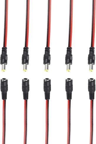 5 Pairs 12V 5A DC Power Pigtail Barrel Plug Connector Cable, 2.1mm x 5.5mm Male Female DC Pigtail Connectors for CCTV Security Camera and 12V Power Supply Adapter in Saudi Arabia