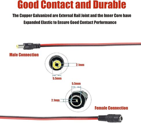 5 Pairs 12V 5A DC Power Pigtail Barrel Plug Connector Cable, 2.1mm x 5.5mm Male Female DC Pigtail Connectors for CCTV Security Camera and 12V Power Supply Adapter in Saudi Arabia