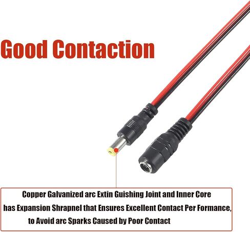5 Pairs 12V 5A DC Power Pigtail Barrel Plug Connector Cable, 2.1mm x 5.5mm Male Female DC Pigtail Connectors for CCTV Security Camera and 12V Power Supply Adapter in Saudi Arabia