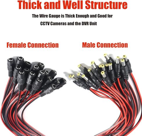 5 Pairs 12V 5A DC Power Pigtail Barrel Plug Connector Cable, 2.1mm x 5.5mm Male Female DC Pigtail Connectors for CCTV Security Camera and 12V Power Supply Adapter in Saudi Arabia