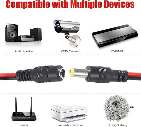 5 Pairs 12V 5A DC Power Pigtail Barrel Plug Connector Cable, 2.1mm x 5.5mm Male Female DC Pigtail Connectors for CCTV Security Camera and 12V Power Supply Adapter in Saudi Arabia