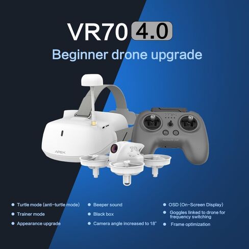 مجموعة طائرات بدون طيار APEXFPV FPV، طائرة بدون طيار للمبتدئين، وضع المدرب، وضع السلحفاة، الصندوق الأسود، جهاز تنبيه مضاد للخسارة، نقطة ثابتة للتدفق البصري، مقاومة للسقوط، لديها دروس فيديو.VR70-4.0 in Kuwait