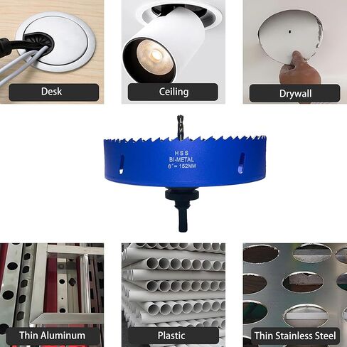 6 Inch & 3 Inch Hole Saw with Dust Bowl for 95% Dust Colletcion, Bi-Metal Hole Saw Set for Recessed Lights and Can Lights, Drill Hole Cutter Kit for Wood, Drywall, Plastic, Thin Metal in Saudi Arabia