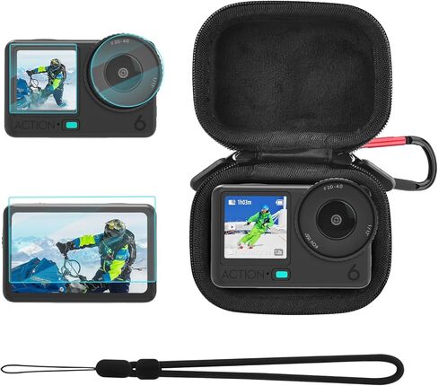 حقيبة حمل Action 6 (للقفص) + واقي شاشة لـ DJI Osmo Action 6، حقيبة صغيرة من البولي يوريثان الصلب للسفر المحمول من الزجاج المقسى مجموعة ملحقات غطاء العدسة الواقية in Kuwait