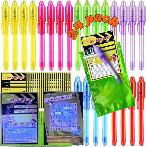 D&N Lifestyle Invisible Ink Pens for Kids, 28 Pack UV Secret Message Pens with Light & Activity Cards, End of School Year Gifts for Students, Party Favors, Goodie Bag Stuffers in Saudi Arabia