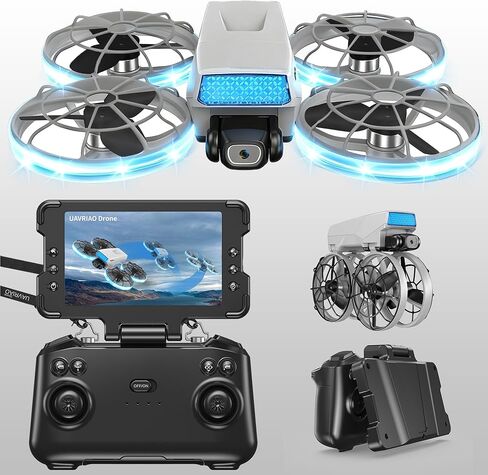 طائرة بدون طيار RC قابلة للطي مع كاميرا 1K HD، جهاز تحكم عن بعد قابل للطي مع حبل قابل للفصل، بطاريتان وحقيبة حمل - واقي المروحة الآمن، تقلبات ثلاثية الأبعاد، إقلاع/هبوط بمفتاح واحد، هدية مثالية للمبتدئين والكبار in Kuwait