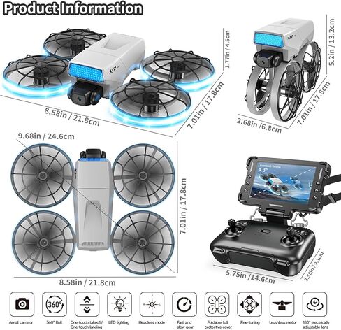 طائرة بدون طيار RC قابلة للطي مع كاميرا 1K HD، جهاز تحكم عن بعد قابل للطي مع حبل قابل للفصل، بطاريتان وحقيبة حمل - واقي المروحة الآمن، تقلبات ثلاثية الأبعاد، إقلاع/هبوط بمفتاح واحد، هدية مثالية للمبتدئين والكبار in Kuwait