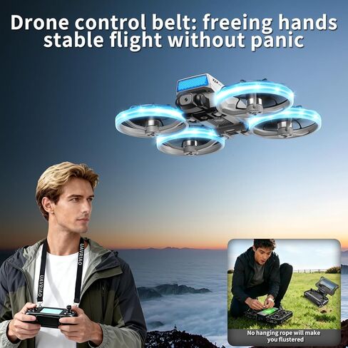 طائرة بدون طيار RC قابلة للطي مع كاميرا 1K HD، جهاز تحكم عن بعد قابل للطي مع حبل قابل للفصل، بطاريتان وحقيبة حمل - واقي المروحة الآمن، تقلبات ثلاثية الأبعاد، إقلاع/هبوط بمفتاح واحد، هدية مثالية للمبتدئين والكبار in Kuwait