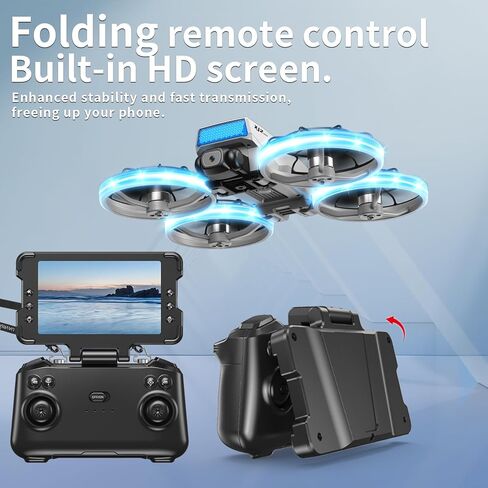 طائرة بدون طيار RC قابلة للطي مع كاميرا 1K HD، جهاز تحكم عن بعد قابل للطي مع حبل قابل للفصل، بطاريتان وحقيبة حمل - واقي المروحة الآمن، تقلبات ثلاثية الأبعاد، إقلاع/هبوط بمفتاح واحد، هدية مثالية للمبتدئين والكبار in Kuwait