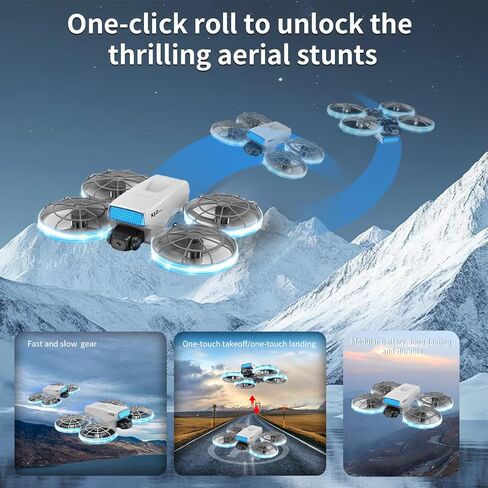 طائرة بدون طيار RC قابلة للطي مع كاميرا 1K HD، جهاز تحكم عن بعد قابل للطي مع حبل قابل للفصل، بطاريتان وحقيبة حمل - واقي المروحة الآمن، تقلبات ثلاثية الأبعاد، إقلاع/هبوط بمفتاح واحد، هدية مثالية للمبتدئين والكبار in Kuwait