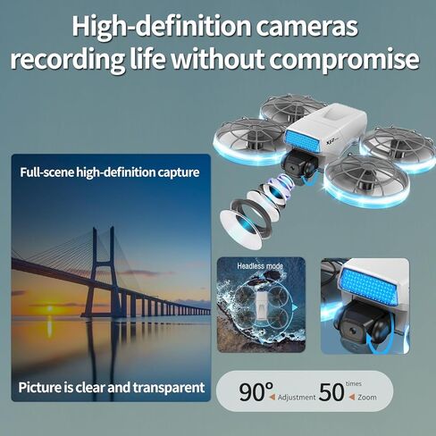 طائرة بدون طيار RC قابلة للطي مع كاميرا 1K HD، جهاز تحكم عن بعد قابل للطي مع حبل قابل للفصل، بطاريتان وحقيبة حمل - واقي المروحة الآمن، تقلبات ثلاثية الأبعاد، إقلاع/هبوط بمفتاح واحد، هدية مثالية للمبتدئين والكبار in Kuwait