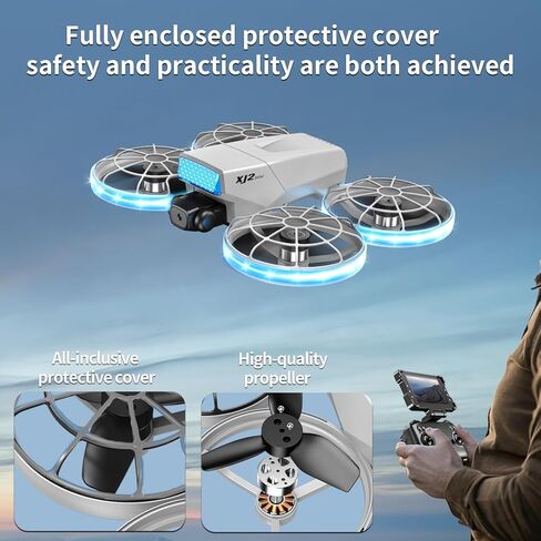 طائرة بدون طيار RC قابلة للطي مع كاميرا 1K HD، جهاز تحكم عن بعد قابل للطي مع حبل قابل للفصل، بطاريتان وحقيبة حمل - واقي المروحة الآمن، تقلبات ثلاثية الأبعاد، إقلاع/هبوط بمفتاح واحد، هدية مثالية للمبتدئين والكبار in Kuwait