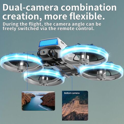 طائرة بدون طيار RC قابلة للطي مع كاميرا 1K HD، جهاز تحكم عن بعد قابل للطي مع حبل قابل للفصل، بطاريتان وحقيبة حمل - واقي المروحة الآمن، تقلبات ثلاثية الأبعاد، إقلاع/هبوط بمفتاح واحد، هدية مثالية للمبتدئين والكبار in Kuwait