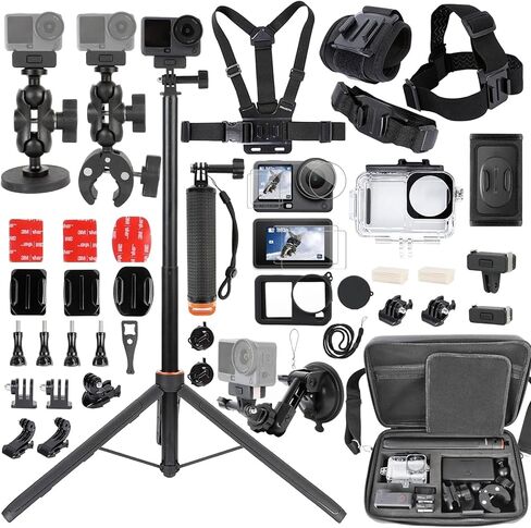 PellKing Accessories Kit for DJI Osmo Action 6,Carrying Case with Belt 135cm Selfie Stick Tripod Waterproof Housing Suction Cup Magnetic Handlebar Mount Qucik Release Clip 4 in 1 Body Mount in Saudi Arabia