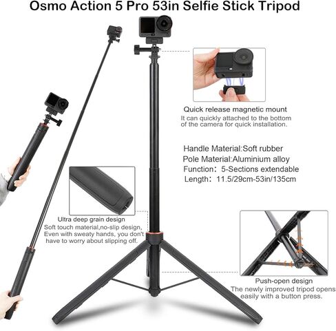 PellKing Accessories Kit for DJI Osmo Action 6,Carrying Case with Belt 135cm Selfie Stick Tripod Waterproof Housing Suction Cup Magnetic Handlebar Mount Qucik Release Clip 4 in 1 Body Mount in Saudi Arabia