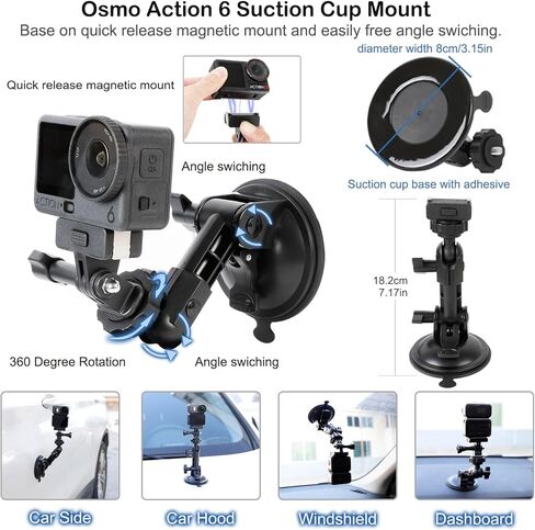 PellKing Accessories Kit for DJI Osmo Action 6,Carrying Case with Belt 135cm Selfie Stick Tripod Waterproof Housing Suction Cup Magnetic Handlebar Mount Qucik Release Clip 4 in 1 Body Mount in Saudi Arabia