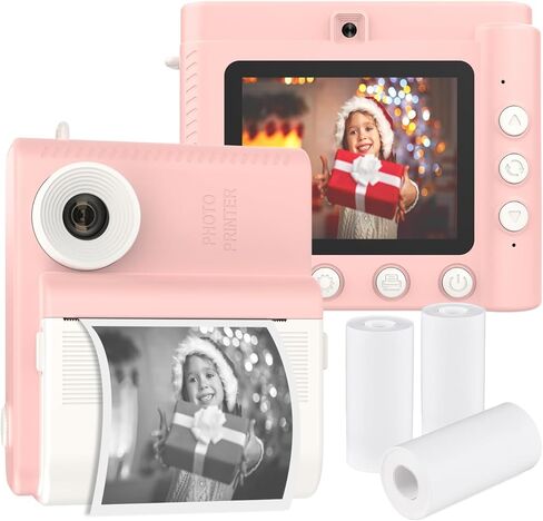 Kids Instant Print Camera Dual Lens 2.8 Inch IPS Screen Built-in Battery Photo Frames with 3 Rolls Thermal Printing Paper Neck Strap Birthday Festival Gift for Children Boys Girls in Saudi Arabia