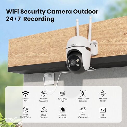 كاميرات مراقبة WiFi لاسلكية في الهواء الطلق، كاميرا أمان سلكية خارجية، تسجيل 24/7، PTZ، 2.4 جيجا هرتز WiFi فقط، رؤية ليلية ملونة بدقة 2K HD، اكتشاف بشري، بدون رسوم شهرية، التحدث في اتجاهين، 4 حزم in Kuwait