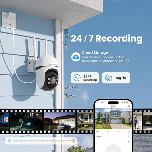 كاميرات مراقبة WiFi لاسلكية في الهواء الطلق، كاميرا أمان سلكية خارجية، تسجيل 24/7، PTZ، 2.4 جيجا هرتز WiFi فقط، رؤية ليلية ملونة بدقة 2K HD، اكتشاف بشري، بدون رسوم شهرية، التحدث في اتجاهين، 4 حزم in Kuwait