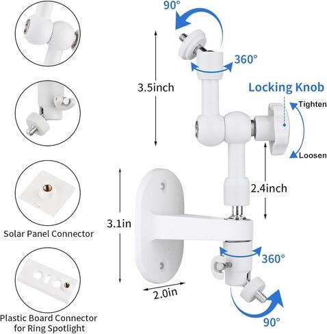 حامل جداري 2 في 1 لللوحة الشمسية Ring (2W/4W) وبطارية كاميرا Stick Up، كاميرا Ring Spotlight Cam Plus/Pro (بطارية)، زاوية قابلة للتعديل للتعرض الأمثل لأشعة الشمس في الهواء الطلق، أبيض in Saudi Arabia