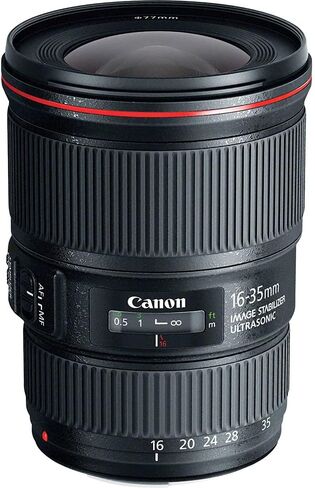 عدسة Canon EF 16-35mm f/4L IS USM| تكبير بزاوية فائقة الاتساع من السلسلة L مع تثبيت الصورة والتركيز التلقائي السريع| مثالية لتصوير المناظر الطبيعية والسفر (9518B002) + محول EF-EOS R + حقيبة + بطاقة سعة 64 جيجابايت in Kuwait