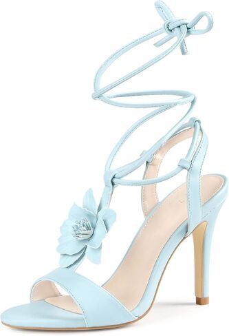 Perphy Flower T-Strap Lace Up Stiletto High Heel Sandals for Women in Saudi Arabia