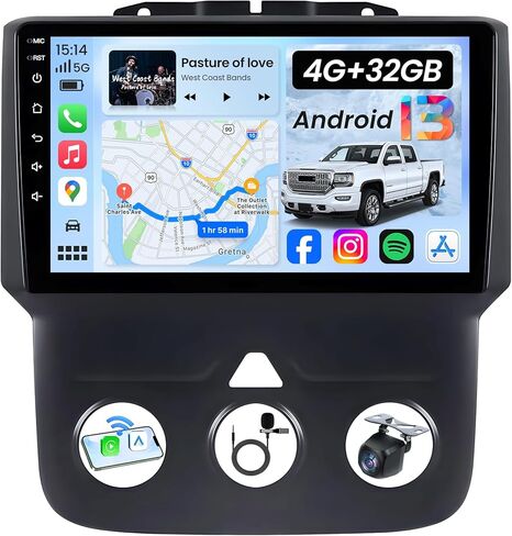 4G RAM +64G ROM Android 13 Car Radio for Dodge RAM 1500 2500 2013-2018: 1280 * 800P IPS Touchscreen Replacement Car Stereo with Carplay Android Auto 5G WiFi Bluetooth Backup Camera GPS FM SWC in Kuwait
