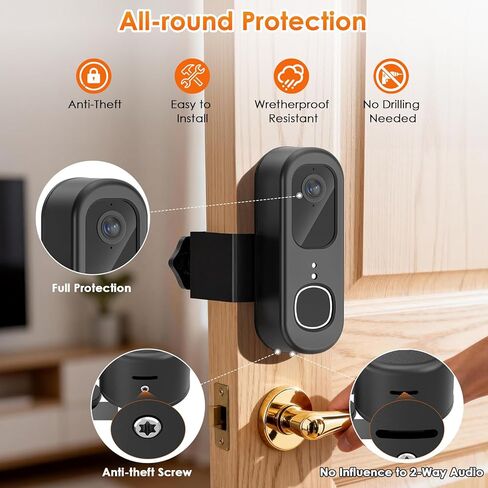 Anti-Theft Doorbell Mount for Arlo Video Doorbell 2K (2nd Gen), Arlo Camera Mount Easy No-Drill Mounting Bracket, Weatherproof Protection for Arlo Doorbell Camera, Ideal for Homes Apartments Rentals in Saudi Arabia