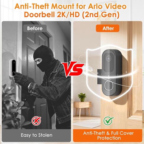 Anti-Theft Doorbell Mount for Arlo Video Doorbell 2K (2nd Gen), Arlo Camera Mount Easy No-Drill Mounting Bracket, Weatherproof Protection for Arlo Doorbell Camera, Ideal for Homes Apartments Rentals in Saudi Arabia