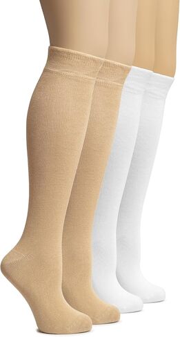 Hugh Ugoli Women's Rayon Derived from Bamboo Knee High Socks, Comfort Seam Long Dress Socks, Soft, Size 5-8/8-11, 4 Pairs in Saudi Arabia