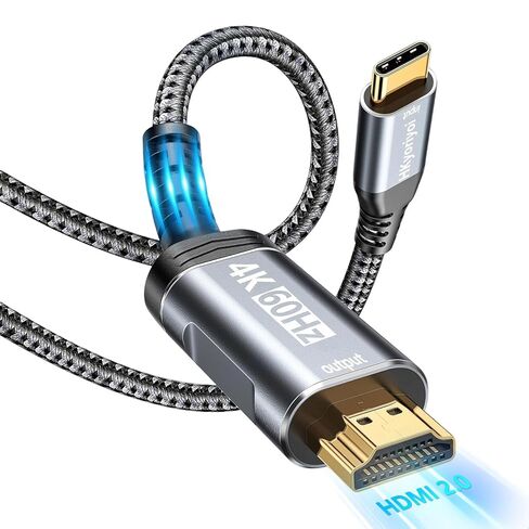 Hkyoriyoi USB C إلى HDMI Cable 6ft [4K@60Hz ، Thunderbolt 3/4/5] من النوع C إلى HDMI 2.0 مضفر سلك [مضاد للتداخل ، المقابس المطلية بالذهب] لسلسلة iPhone 16/15 ، MacBook ، iPad Pro/Air ، Galaxy S8 إلى S25 ، ETC ، in Kuwait