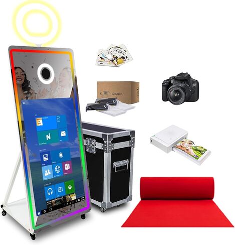 65in Magic Mirror Photo Booth with 43in All-in-one Touch-Start,Mirror Photo Booth Machine with RGB Lighting and Fill-in Lights,for All Events and Parties,with Flight Case (White, Machine + Full Set) in Saudi Arabia