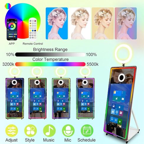 65in Magic Mirror Photo Booth with 43in All-in-one Touch-Start,Mirror Photo Booth Machine with RGB Lighting and Fill-in Lights,for All Events and Parties,with Flight Case (White, Machine + Full Set) in Saudi Arabia
