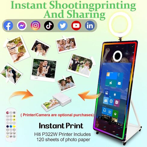 65in Magic Mirror Photo Booth with 43in All-in-one Touch-Start,Mirror Photo Booth Machine with RGB Lighting and Fill-in Lights,for All Events and Parties,with Flight Case (White, Machine + Full Set) in Saudi Arabia