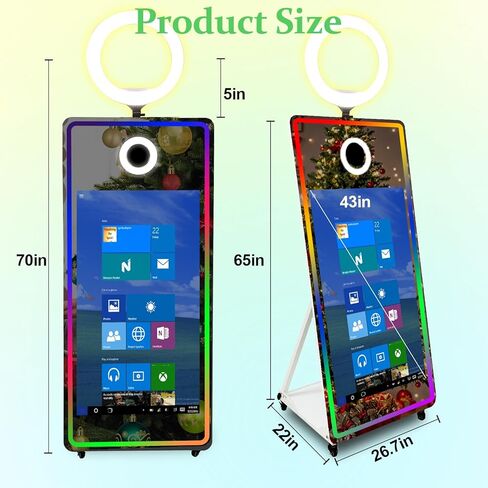 65in Magic Mirror Photo Booth with 43in All-in-one Touch-Start,Mirror Photo Booth Machine with RGB Lighting and Fill-in Lights,for All Events and Parties,with Flight Case (White, Machine + Full Set) in Saudi Arabia