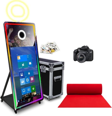65in Magic Mirror Photo Booth with 43in All-in-one Touch-Start,Mirror Photo Booth Machine with RGB Lighting and Fill-in Lights,for All Events and Parties,with Flight Case (White, Machine + Full Set) in Saudi Arabia