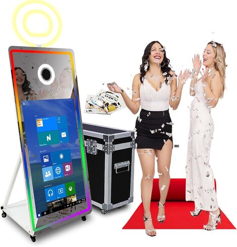 65in Magic Mirror Photo Booth with 43in All-in-one Touch-Start,Mirror Photo Booth Machine with RGB Lighting and Fill-in Lights,for All Events and Parties,with Flight Case (White, Machine + Full Set) in Saudi Arabia