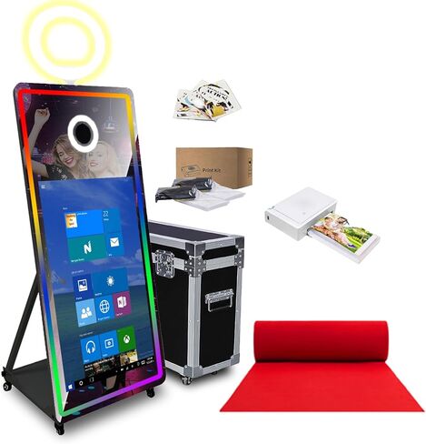 65in Magic Mirror Photo Booth with 43in All-in-one Touch-Start,Mirror Photo Booth Machine with RGB Lighting and Fill-in Lights,for All Events and Parties,with Flight Case (White, Machine + Full Set) in Saudi Arabia